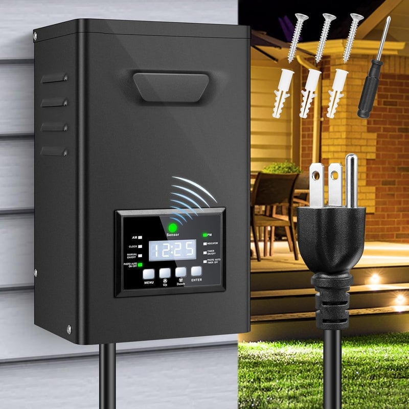 ROLANCHE 200W Low Voltage Landscape Transformer, Landscape Lighting Transformer with Timer and photocell Sensor, 120V AC to 12V/15V AC Outdoor Weatherproof Low Voltage Transformers for Landscape Lighting - Image 1